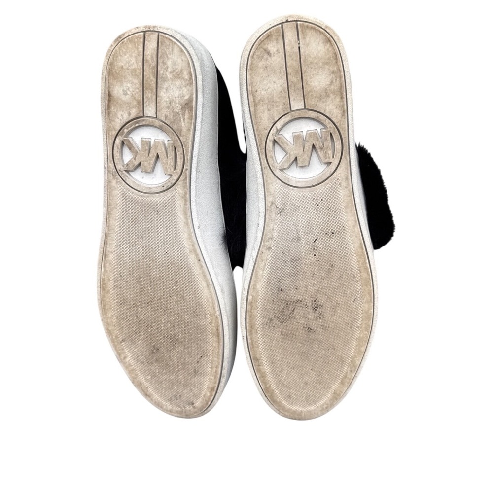 Michael Kors Black Suede Rabbit Fur Trim Slip On Sneakers Gold Logo Women 10M 41 - Picture 4 of 7